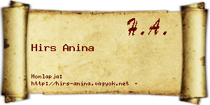 Hirs Anina névjegykártya